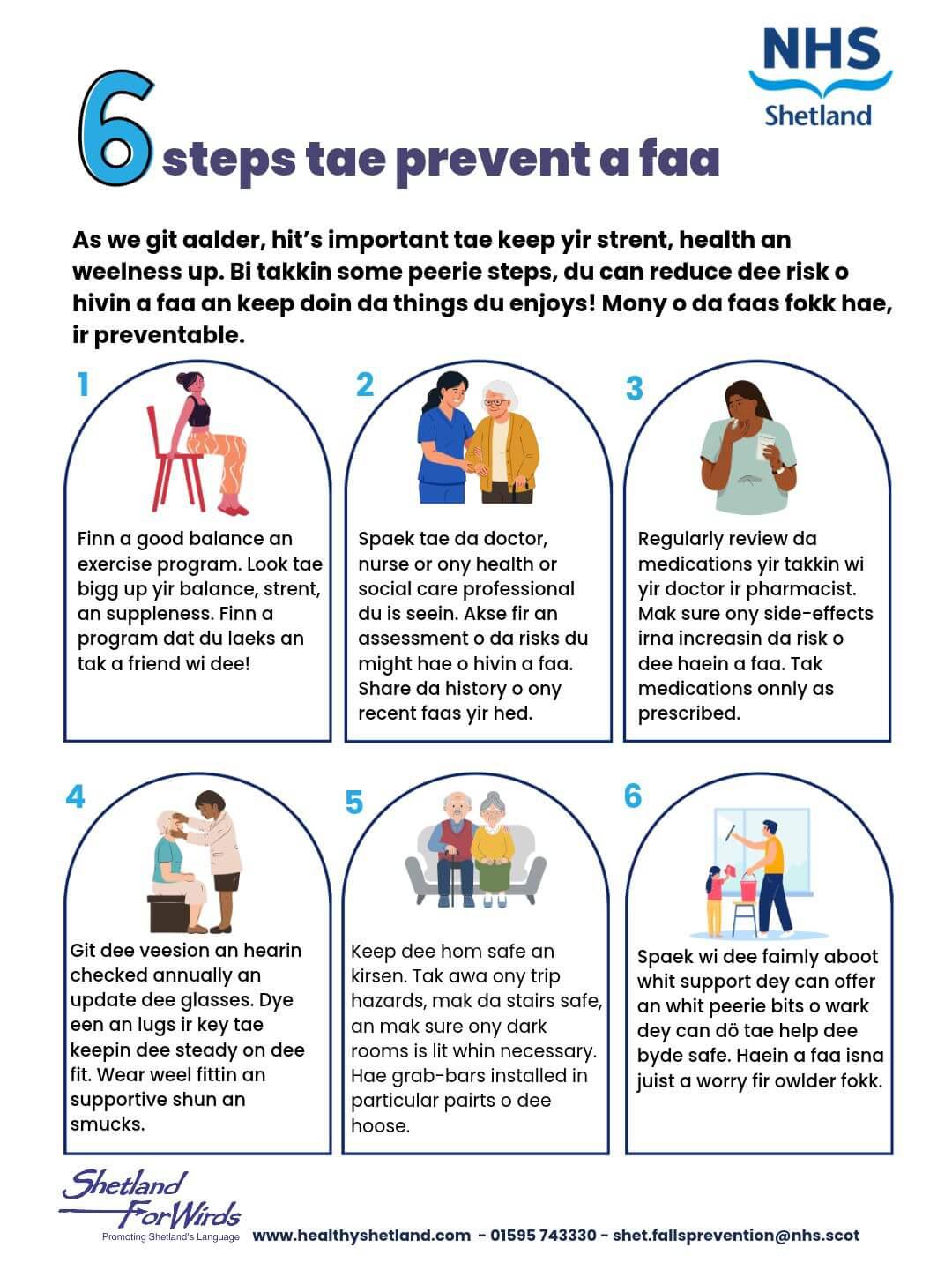 image of a graphic showing six steps to prevent a fall.