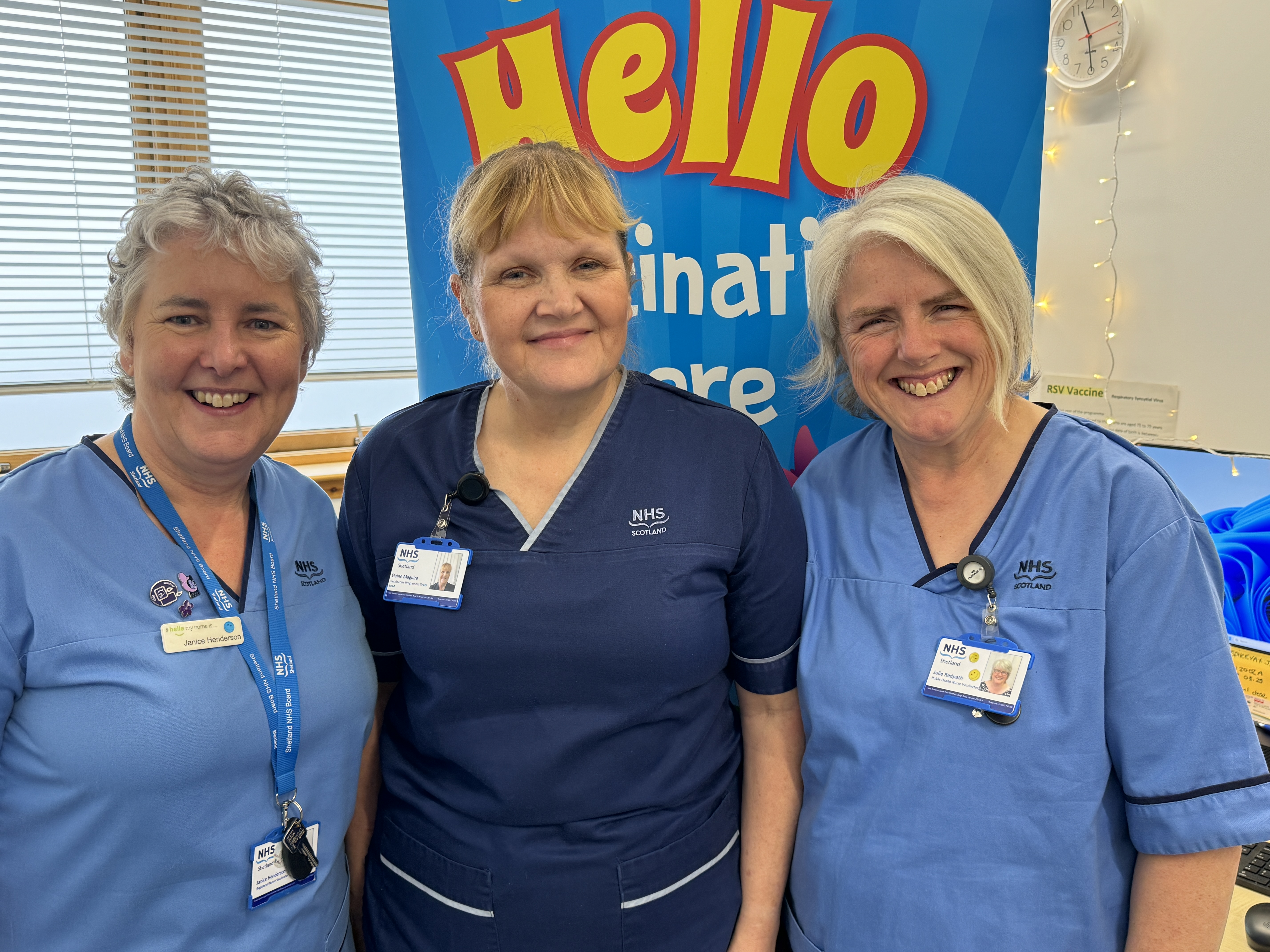 Three colleagues from the NHS Shetland Vaccination Team at Grantfield